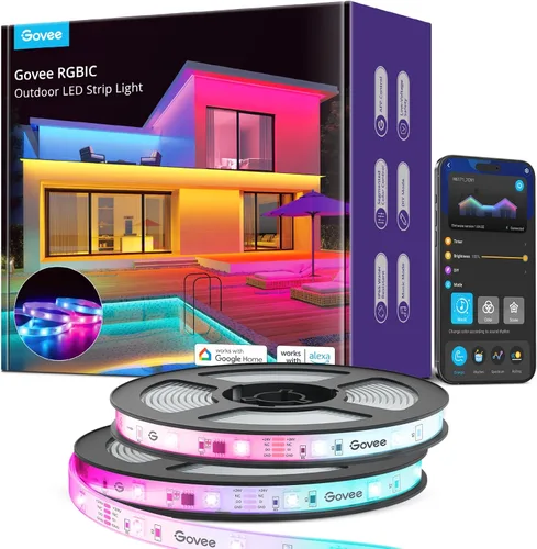 Vista 6 de Govee Tira de luces LED para exteriores, 32.8 pies, luces inteligentes para exteriores que funcionan con Alexa y Google Assistant, control