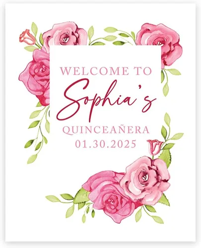 Vista 18 de Andaz Press Letrero de bienvenida de quinceañera grande personalizado, Art Deco Bienvenidos de 16 x 20 pulgadas, lienzo premontado para fotos