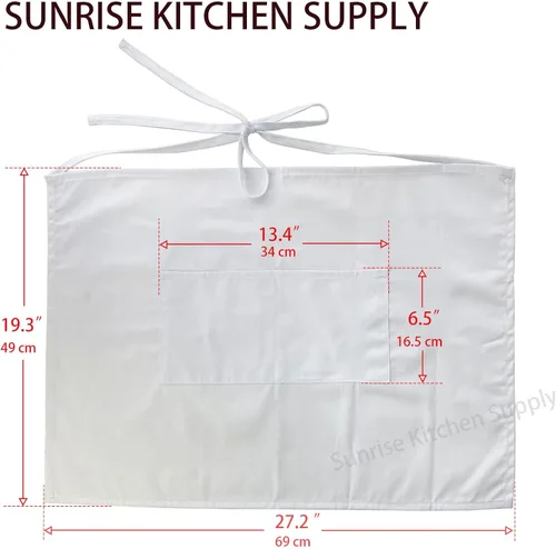 Vista 5 de SUNRISE Kitchen Supply White Half Bistro Delantal, 19" L Por 27" W