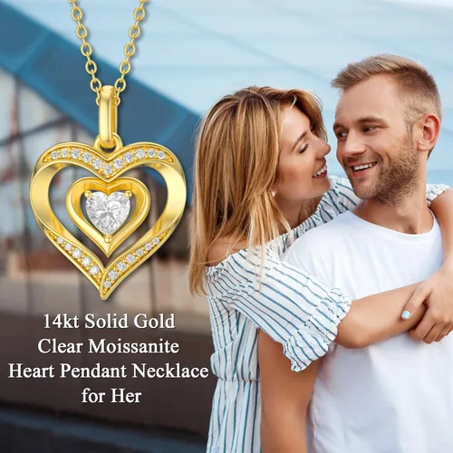 Vista 6 de 14K Solid Gold Heart Necklace for Women I Love You Mom Real Gold Love Heart Flower Pendant Jewelry Mothers Day Gift for Mom Wife Daughter 16-18 Inch