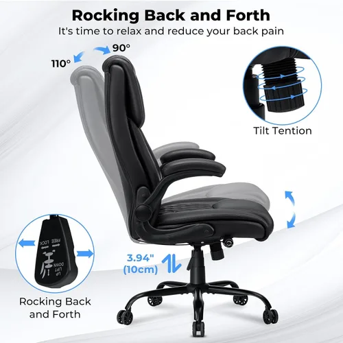 Vista 6 de VANSPACE Silla ejecutiva de oficina grande y alta, 450 libras, sillas de escritorio resistentes con soporte lumbar ajustable, respaldo alto, silla
