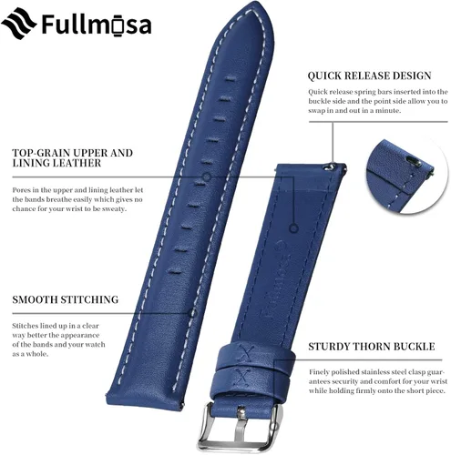 Vista 5 de Fullmosa Genuine Leather 14mm 16mm 18mm 19mm 20mm 22mm and 24mm Watch Bands, Quick Release Watch Band for Men and Women, Fits Samsung Galaxy Watch