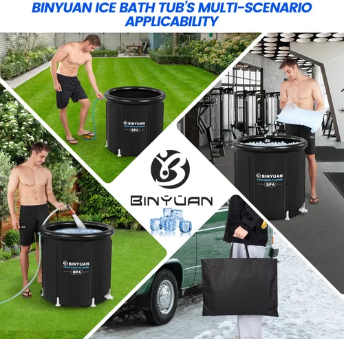 Vista 6 de BINYUAN Bañera de hielo XL para atletas con cubierta de 99 galones, tina de inmersión fría para recuperación, piscina de baño de hielo portátil