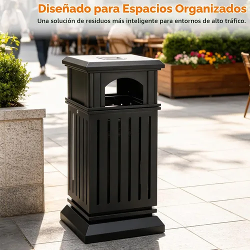 Vista 2 de BEAMNOVA Bote de basura comercial para exteriores con tapa, negro, 15.8 x