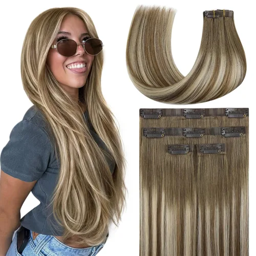 Vista 53 de Full Shine Extensiones de cabello rubio con clip, 20 pulgadas, 8