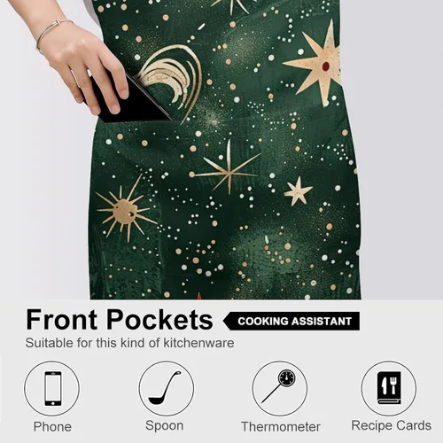 Vista 5 de MUSM Apron for Adults - 27.6 X 31.5 Inch, Heavy-Duty Polyester Aprons with Two Large Pockets, Waterproof Gold And White Stars Kitchen Apron for