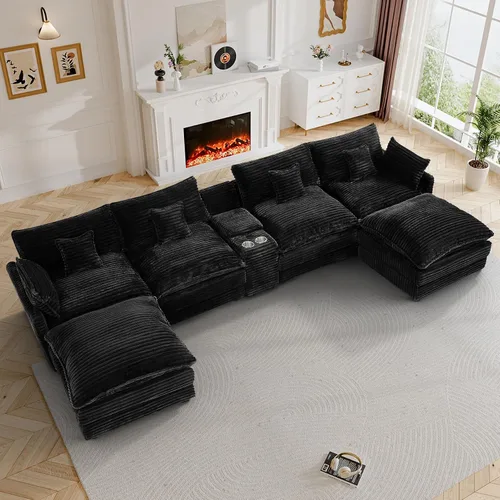 Vista 18 de Sofá de nube de 110 pulgadas en forma de U de gran tamaño gris claro para sala de estar, sofá modular modular con otomana y doble Coushion