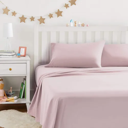 Vista 22 de Amazon Basics Juego de sábanas para niños de microfibra ligera, suave y fácil de lavar, 3 piezas, tamaño Twin, Aqua brillante, diseño sólido