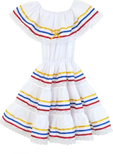Vista 3 de Étnico cintas vestido amarillo, azul, rojo, Colombian Vestido, vestido de Venezuela, Ecuadorian Vestido