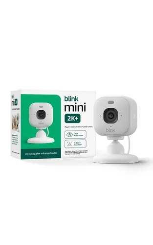 Vista 2 de Blink Mini 2K+ (último modelo) - Cámara interior con enchufe. Ve mascotas o el interior de casa con resolución 2K, visión nocturna a color, audio