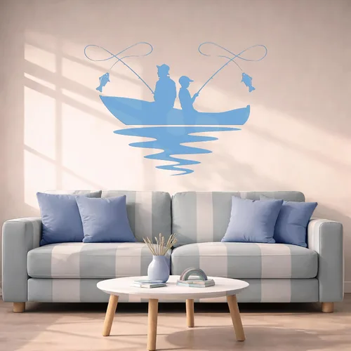 Vista 6 de Vinilo adhesivo para pared, diseño de lago, barco, pasatiempo, club de pescado, decoración grande (g1196), color negro