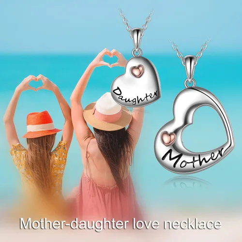 Vista 3 de POPLYKE Collar de plata de ley para padre, hija, madre, hija, día de la madre, cumpleaños, joyería de regalo para mujeres, mamá, hija, papá, esposa