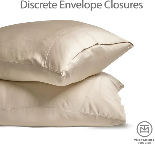 Vista 4 de Threadmill Juego de sábanas de rayón de bambú para cama de tamaño matrimonial, 4 piezas refrescantes color beige, suaves como la seda, ligeras