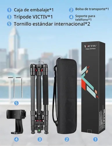 Vista 8 de Trípode profesional de 78 pulgadas para cámara Victiv, trípode monópode de aluminio para cámara DSLR, telescopio terrestre, telescopio, binoculares