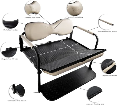 Vista 3 de MODZ Flip4 - Kit de asiento trasero para carrito de golf compatible con modelos Yamaha G14 - G22, color marrón