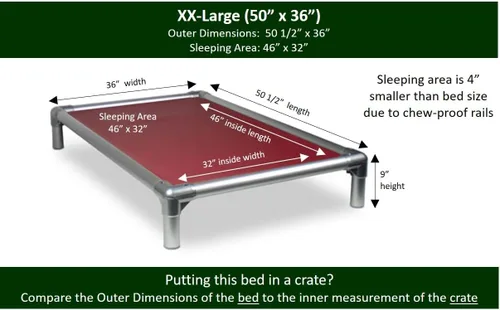 Vista 98 de Kuranda Cama elevada para mascotas a prueba de masticación - PVC almendra - 25" x 18" - Cordura Nylon - Borgoña
