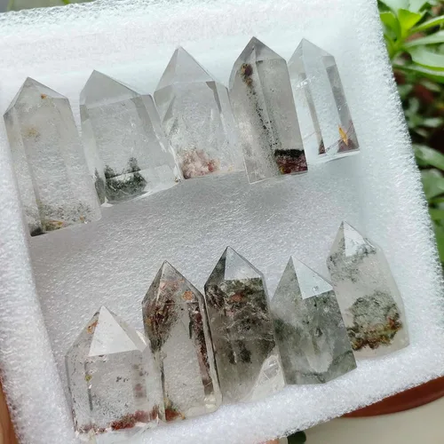 Vista 6 de 1 mini varita de cristal fantasma, torre de cristal fantasma, punto de cuarzo de jardín con punto de cristal escénico de lodalita para curación