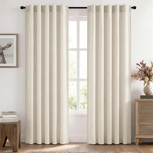 Vista 50 de MIULEE - Cortinas de lino sintético de 96 pulgadas de largo, 2 paneles, cortina semitransparente natural con pestaña trasera, bolsillo para barra