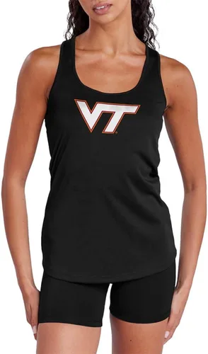 Vista 447 de Camiseta deportiva sin mangas oficial de NCAA Collegiate para mujer, con espalda cruzada, colección con logotipo primario