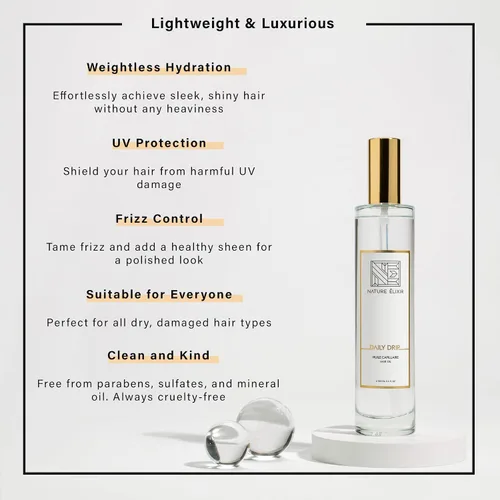 Vista 3 de DAILY DRIP Aceite para el cabello sin peso con protección UV, aceite de tratamiento para el cabello, aceite de control de humedad