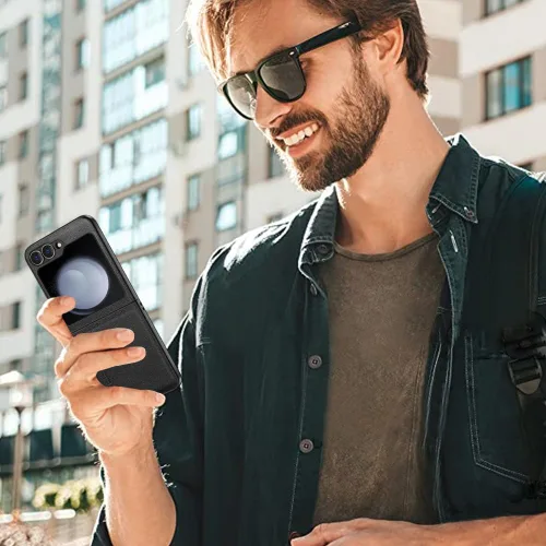 Vista 7 de X-level Funda para Samsung Galaxy Z Flip 6, delgada funda delgada de piel sintética para teléfono, TPU suave, a prueba de golpes, protección Negro