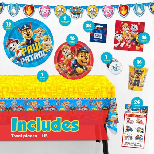 Vista 2 de Suministros y decoraciones para fiestas de Paw Patrol, suministros de fiesta de cumpleaños de Paw Patrol, sirve para 16 invitados, con licencia