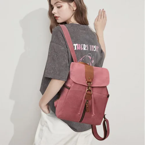 Vista 6 de KL928 Mochila de lona Mochila grande casual vintage para viajes al aire libre, mochila de senderismo para hombres y mujeres, 6885-lona-óxido rojo