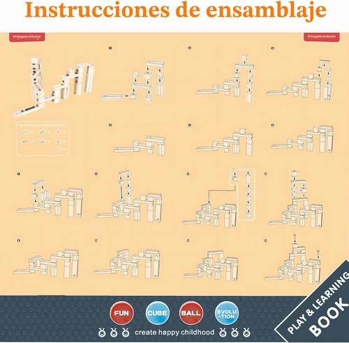Vista 3 de Pista de Canicas de Madera para Niños de 4 a 8 años, 60 piezas de bloques de construcción de madera y juego de construcción, juego de laberinto