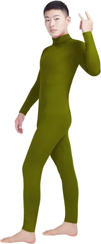 Vista 3 de Shinningstar Zentai Unitard - Body de manga larga con cuello alto y elastano para hombre Verde militar