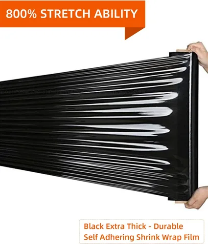 Vista 3 de Película elástica negra/Película de embalaje, grosor, rollo de plástico de 18 pulgadas y 1500 pies, resistencia industrial, película elástica