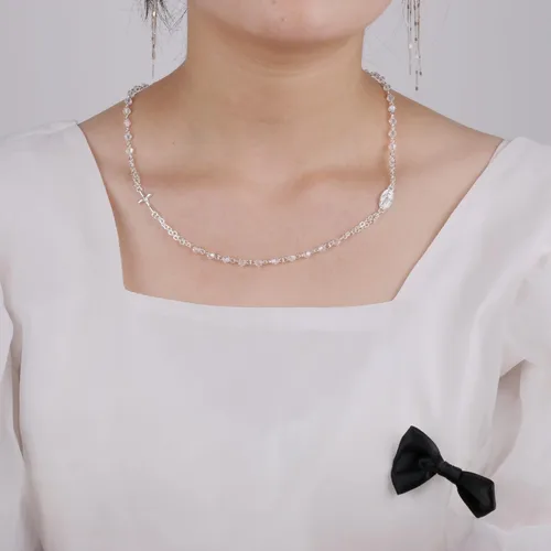 Vista 8 de HanlinCC Collar de rosario milagroso chapado en plata brillante con cuentas de cristal facetado de 0.157 in con caja de regalo para mujeres