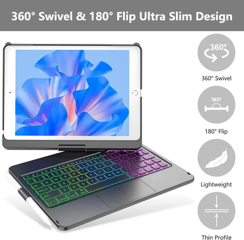 Vista 3 de COO Funda con teclado para iPad 10.2" 9ª/8ª/7ª generación, para iPad Air 10.5" (3ª generación) / para iPad Pro 10.5", con retroiluminación de 10