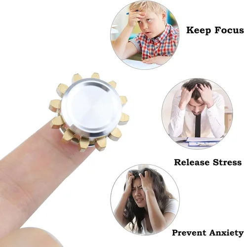 Vista 4 de Fidget Spinner de metal para adultos, pequeños juguetes de mano pequeños, bloques de engranaje de cobre, giroscopio de dedos extensible, rodamiento