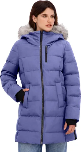 Vista 14 de Nautica Chaqueta acolchada pesada para mujer con capucha forrada de piel sintética Negro