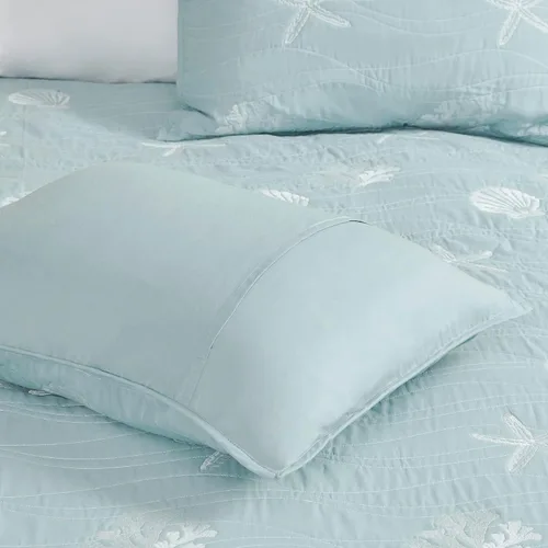 Vista 6 de Harbor House Seaside - Juego de edredón reversible de algodón con diseño de almeja costera, estrellas de mar, bordado de coral, para todas