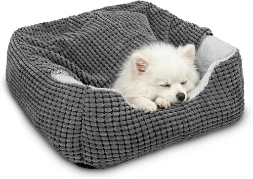 Vista 14 de GASUR Camas para perros pequeños, medianos y grandes con cueva de cubierta, cama rectangular con capucha para cachorros con manta, acogedoras camas