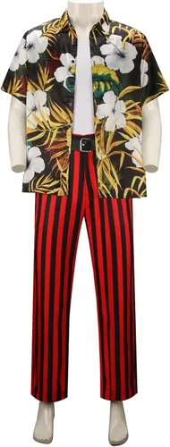 Vista 4 de FOGHORN Adult Men Ace Ventura Costume Outfit Classic Movie Shirt Vest Striped Pants Belt Halloween Cosplay Full Set
