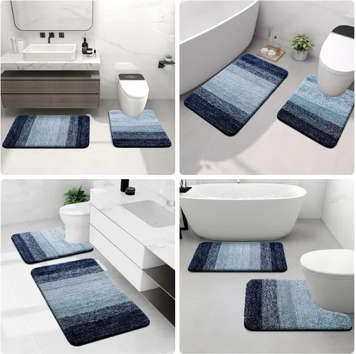 Vista 9 de Arotive - Alfombras de baño de microfibra, suaves y absorbentes con contorno para inodoro, antideslizantes, de felpa gruesa, lavables a máquina