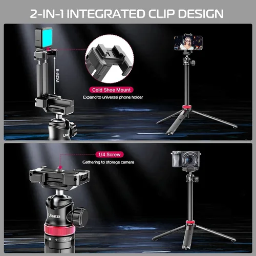 Vista 6 de ULANZI MT-44 - Trípode extensible para teléfono de 59", bastón para selfie de 360° con clip para teléfono 2 en 1, trípode de cámara con cabeza