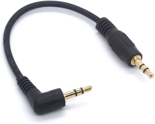 Vista 2 de Cable de audio de 0.1 in (5.9 in) 90 grados 3.5 macho a macho adaptador de auriculares auxiliar jack estéreo Aux plomo para coche Smartphones
