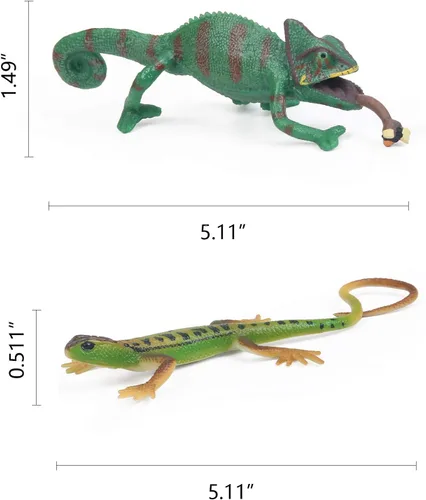 Vista 2 de UANDME 8 figuras de animales de lagarto realistas de reptiles, accesorios de broma de camaleón, juguete aterrador, criaturas salvajes de la vida
