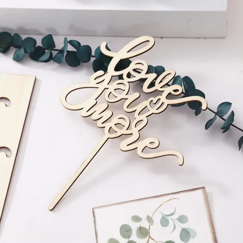 Vista 6 de ZZDCMS Love You More - Decoración de madera para tarta de boda, letrero con texto en inglés "Love You More", decoración para tartas de fotos