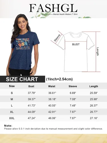 Vista 6 de FASHGL Mental Health Matters - Camiseta para mujer 988 para prevención del suicidio, camiseta divertida para terapeuta y psicólogo