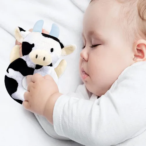Vista 4 de Juguete suave de sonajero de vaca bebé, ganado lechero de felpa para bebés, juguete de peluche fácil de agarrar, regalos para recién nacidos, bebés