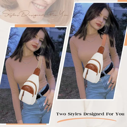 Vista 2 de SUOSDEY Bolsos bandolera para mujer, bandolera de cuero, mochila para el pecho, bolsas de hombro para viajes informales, senderismo, ciclismo