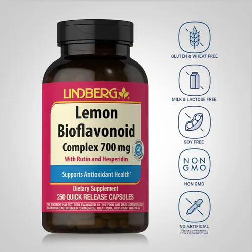 Vista 3 de Lindberg Complejo bioflavonoide de limón 700 mg 250 cápsulas Suplemento con rutina y hesperidina Sin OMG, sin gluten