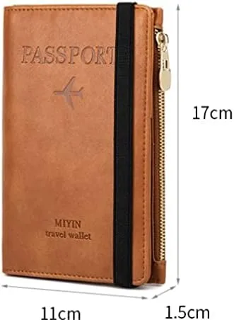 Vista 2 de Funda para pasaporte, funda para pasaporte, piel sintética, RFID, multifuncional, protector de viaje con cremallera.