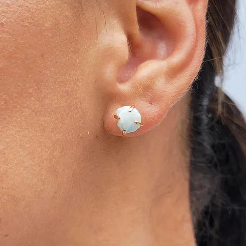 Vista 7 de Aretes de piedra preciosa natural en bruto con oro rosa sobre plata de ley 925, 6 a 0.276 in, regalo de piedra de nacimiento de calidad genuina
