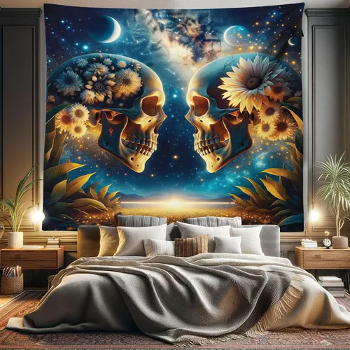 Vista 17 de Ambesonne Tapiz hippie, abrazo de hongos de ensueño y árbol de la vida místico y mandal verde, decoración de tela para colgar en la pared