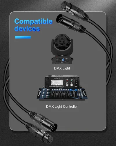 Vista 4 de Paquete de 2 cables DMX de 5 pines de 10 pies con 3 conductores para iluminación de escenario y controlador